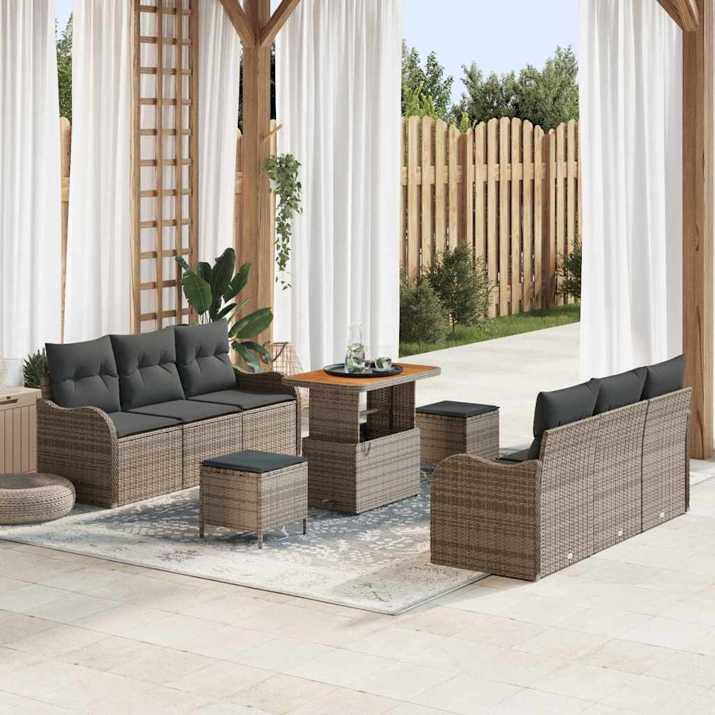 Set Divano da Giardino con cuscino 9 pcs Grigio polyrattan