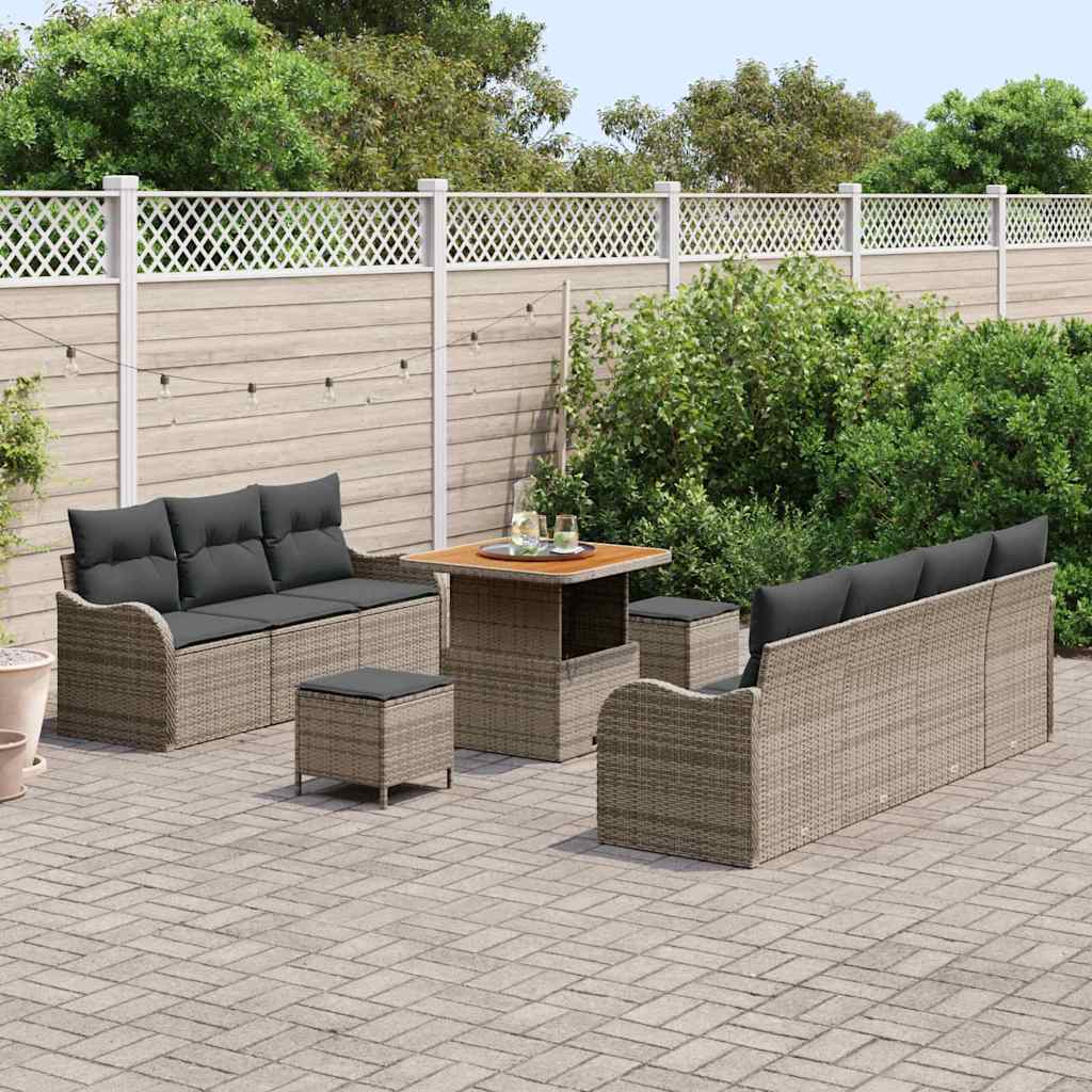 Set Divano da Giardino con cuscino 10 pcs Grigio polyrattan