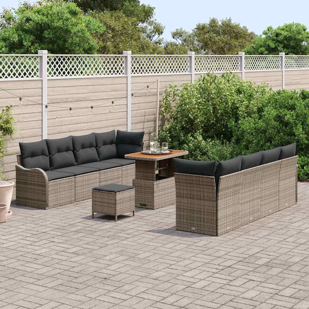 Set Divano da Giardino con cuscino 11 pcs Grigio polyrattan
