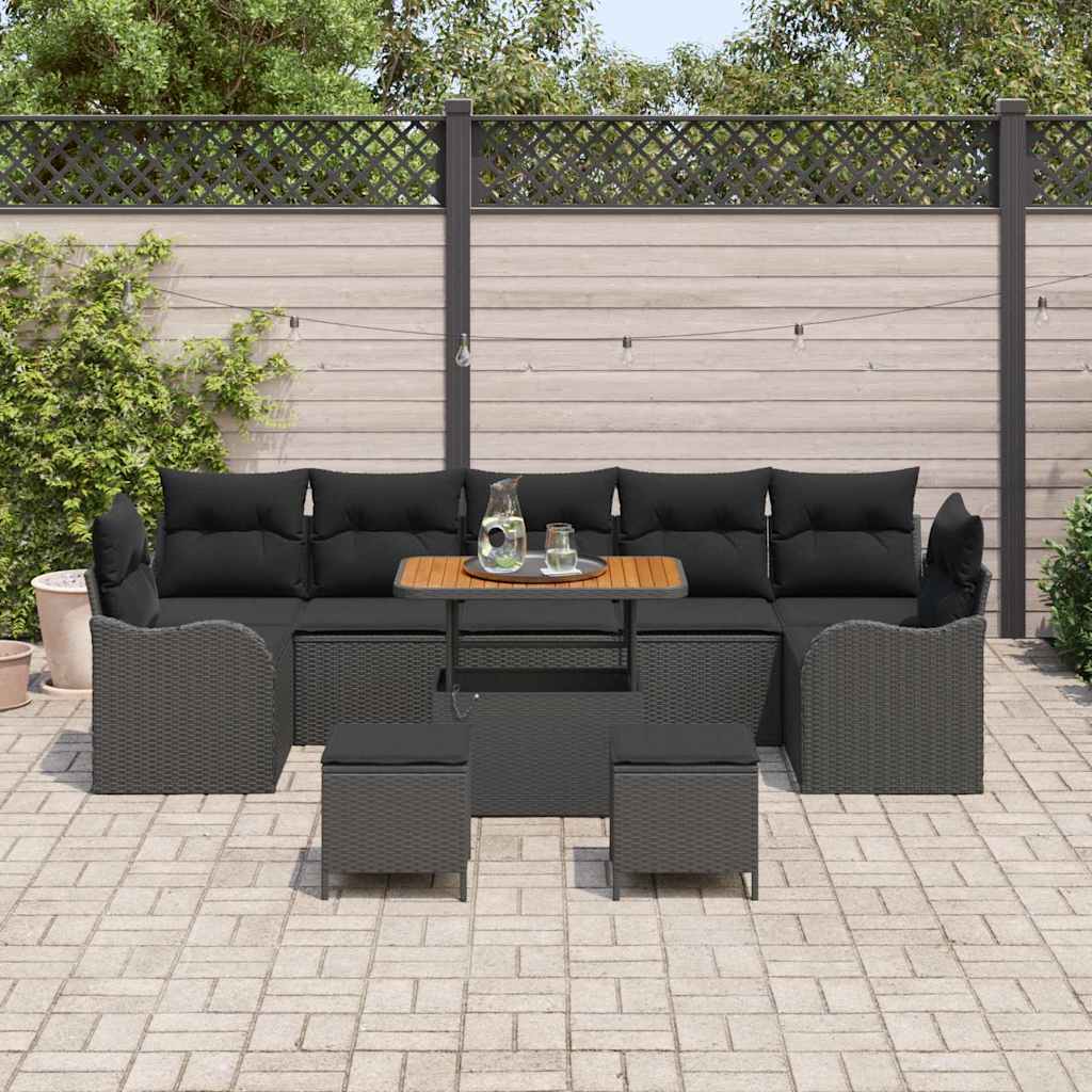 Set Divano da Giardino con cuscino 10 pcs Nero polyrattan