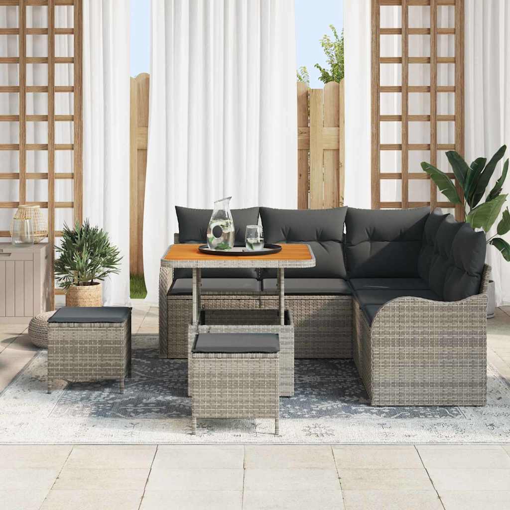 Set Divano da Giardino 8 pcs Grigio polyrattan