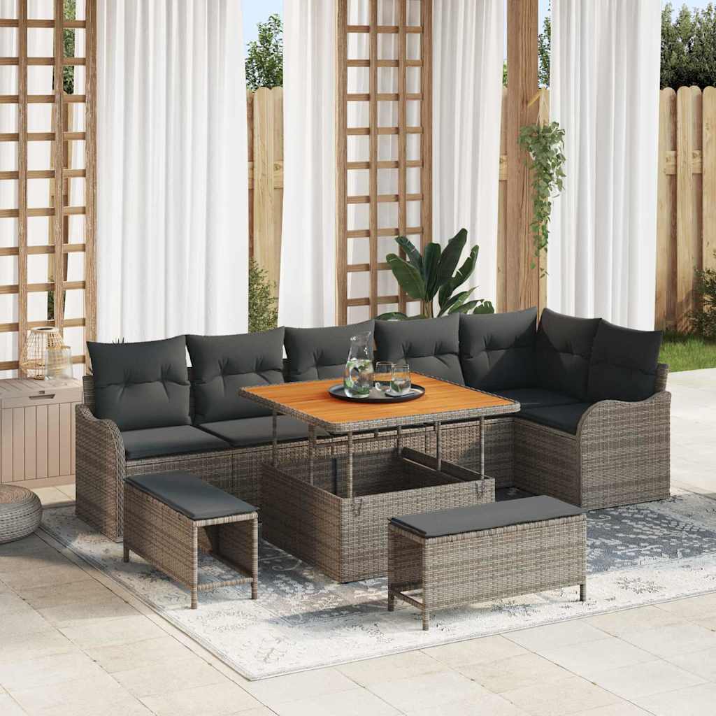 Set Divano da Giardino con cuscino 9 pcs Grigio polyrattan