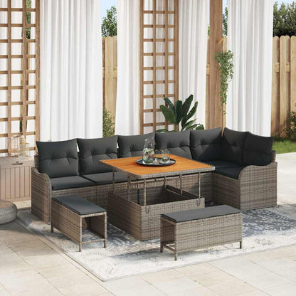 Set Divano da Giardino con cuscino 9 pcs Grigio polyrattan