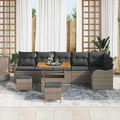 Set Divano da Giardino con cuscino 9 pcs Grigio polyrattan