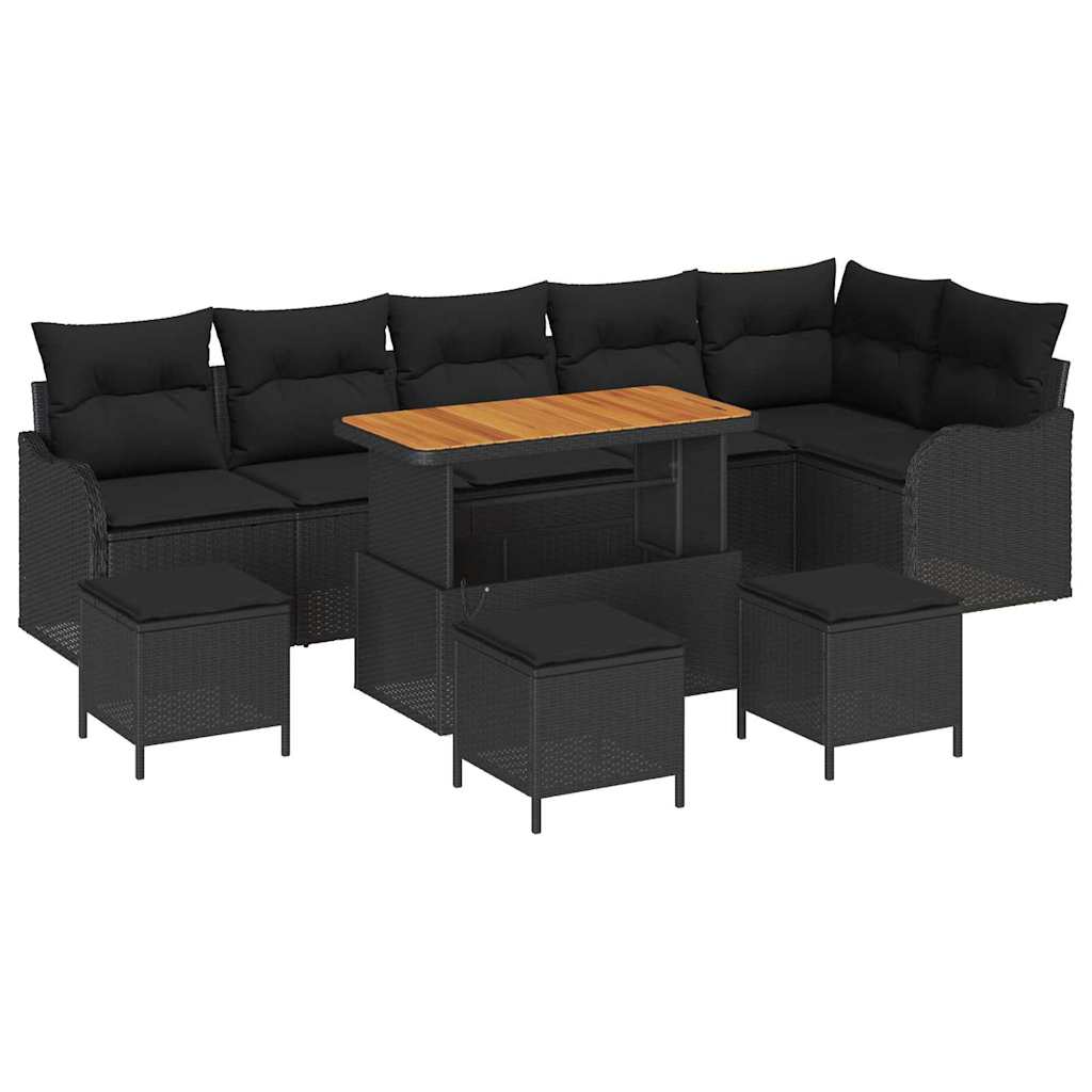 Set Divano da Giardino con cuscino 10 pcs Nero polyrattan