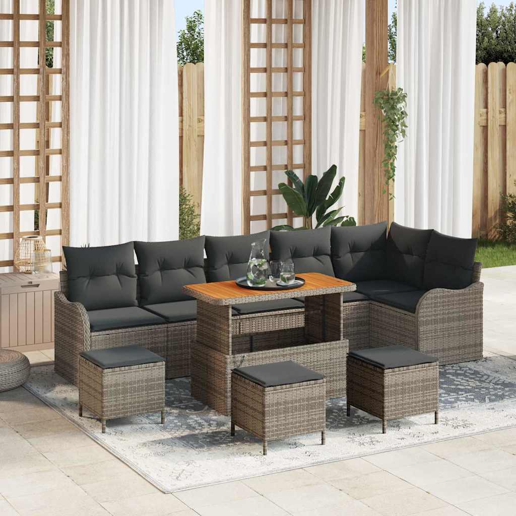 Set Divano da Giardino con cuscino 10 pcs Grigio polyrattan