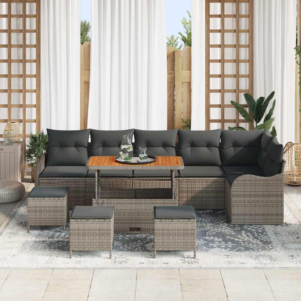 Set Divano da Giardino con cuscino 10 pcs Grigio polyrattan