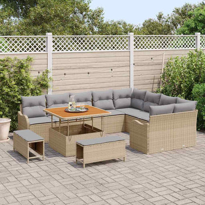 Set Divano da Giardino con cuscino 12 pcs Beige polyrattan