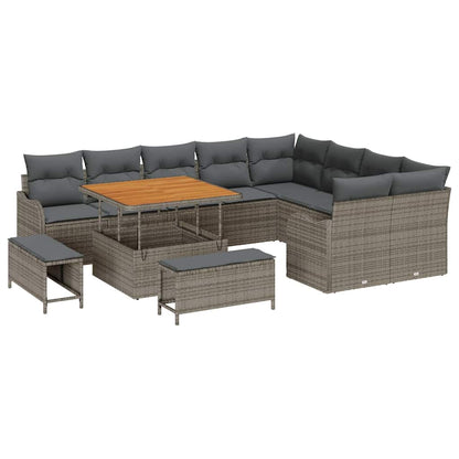 Set Divano da Giardino con cuscino 12 pcs Grigio polyrattan