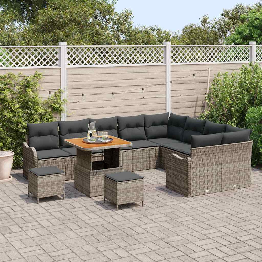 Set Divano da Giardino con cuscino 12 pcs Grigio polyrattan | homemem39