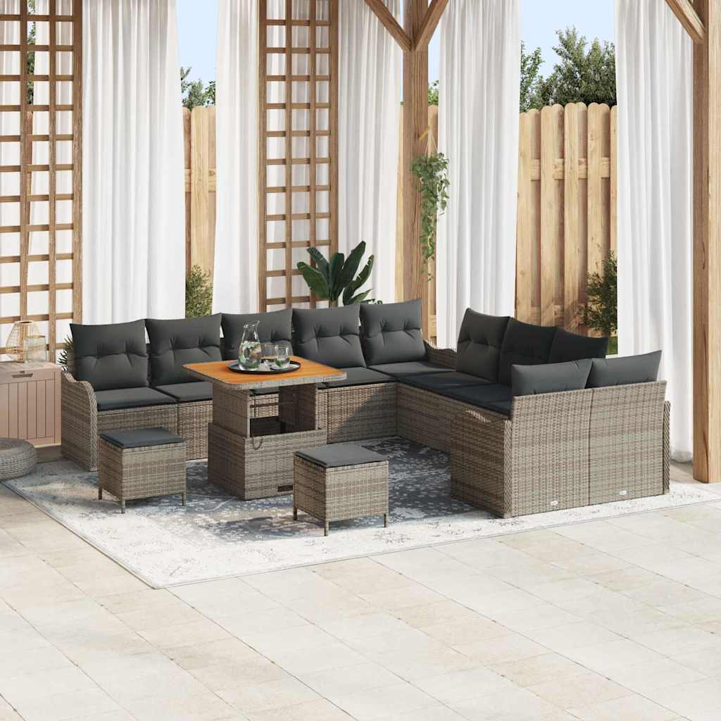 Set Divano da Giardino con cuscino 13 pcs Grigio polyrattan | homemem39