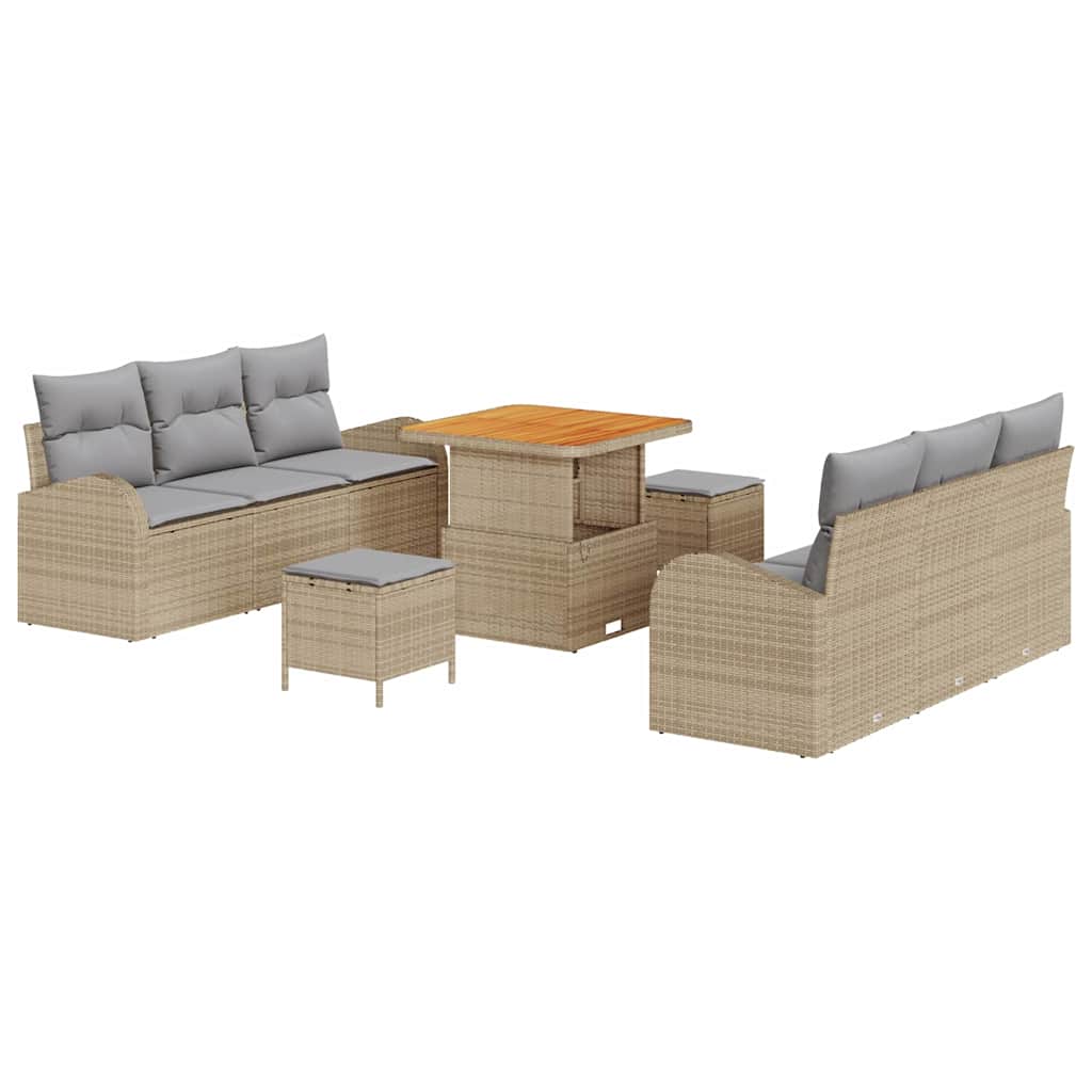 Set Divano da Giardino con cuscino 9 pcs Beige Poly Rattan - homemem39