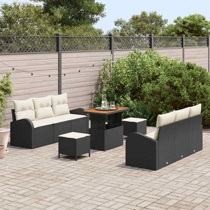 Set Divano da Giardino con cuscino 9 pcs Nero Poly Rattan - homemem39