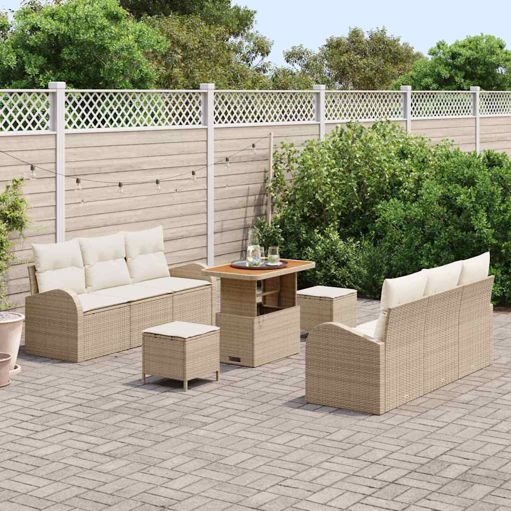 Set Divano da Giardino con cuscino 9 pcs Beige Poly Rattan - homemem39