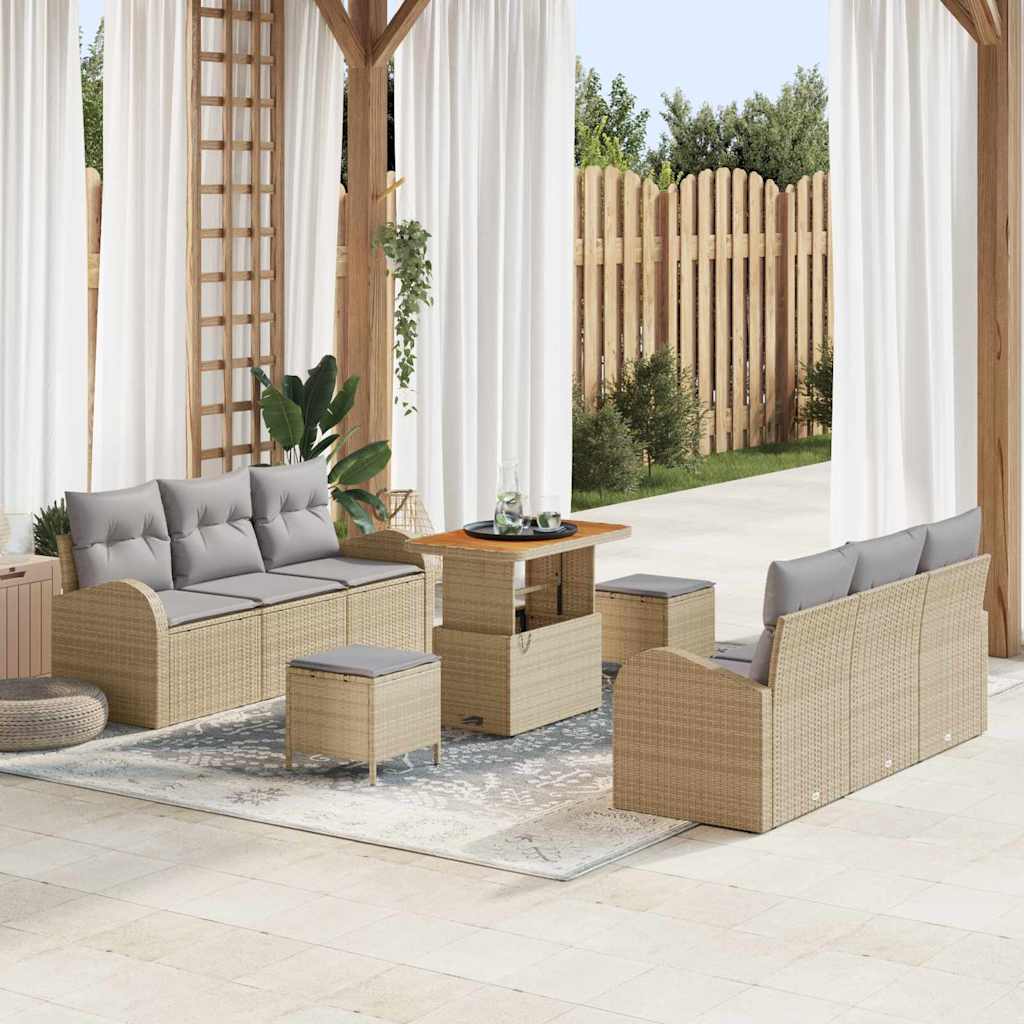 Set Divano da Giardino con cuscino 9 pcs Beige Poly Rattan - homemem39
