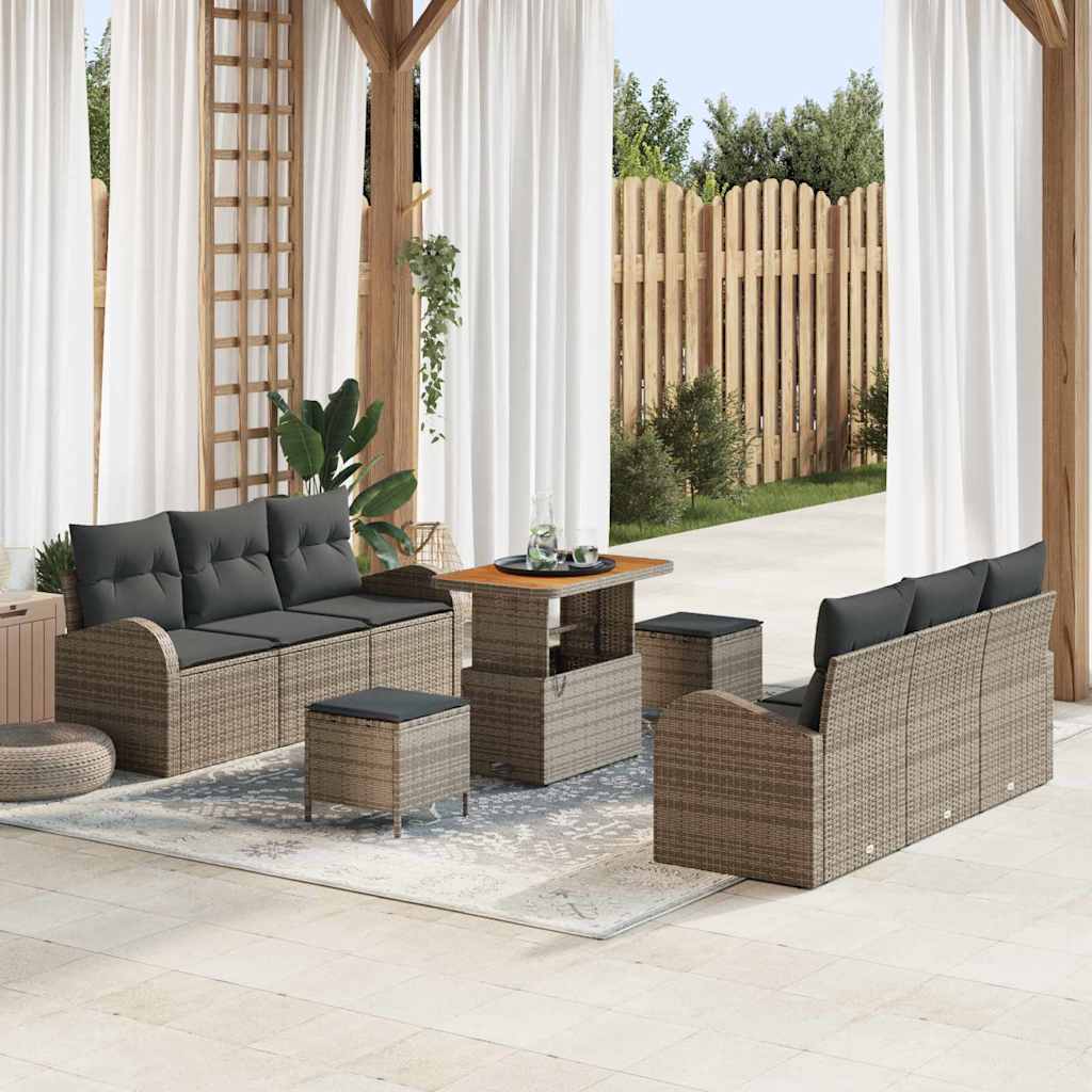 Set Divano da Giardino con cuscino 9 pcs Grigio Poly Rattan - homemem39