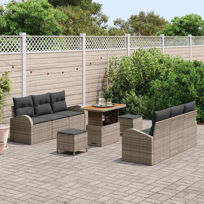 Set Divano da Giardino con cuscino 9 pcs Grigio Poly Rattan - homemem39