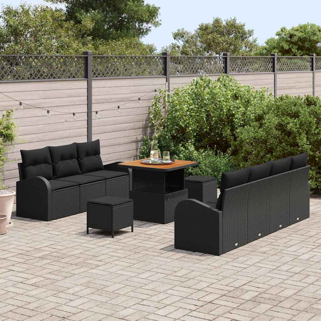 Set Divano da Giardino con cuscino 10 pcs Nero Poly Rattan - homemem39