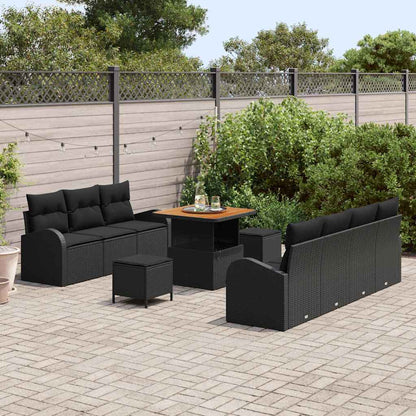 Set Divano da Giardino con cuscino 10 pcs Nero Poly Rattan - homemem39