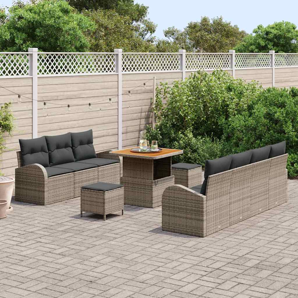 Set Divano da Giardino con cuscino 10 pcs Grigio polyrattan