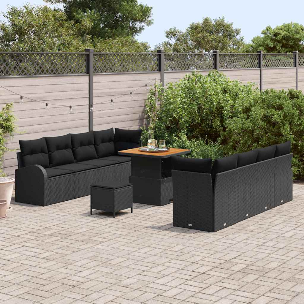 Set Divano da Giardino con cuscino 11 pcs Nero Poly Rattan - homemem39