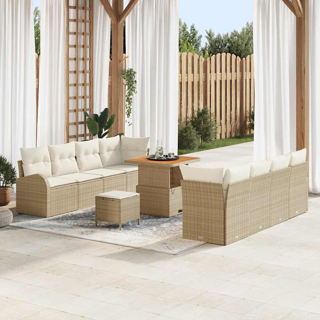 Set Divano da Giardino con cuscino 11 pcs Beige Poly Rattan - homemem39