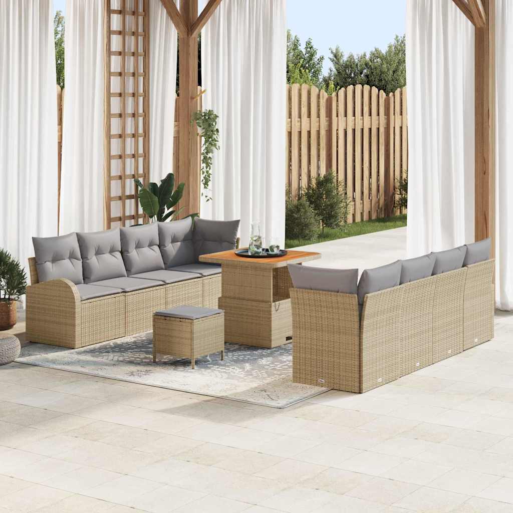 Set Divano da Giardino con cuscino 11 pcs Beige Poly Rattan - homemem39