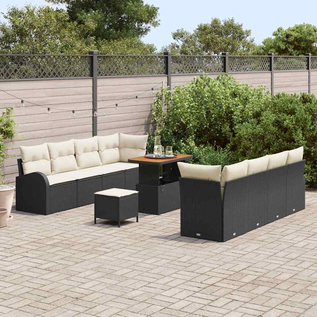 Set Divano da Giardino con cuscino 11 pcs Nero Poly Rattan - homemem39