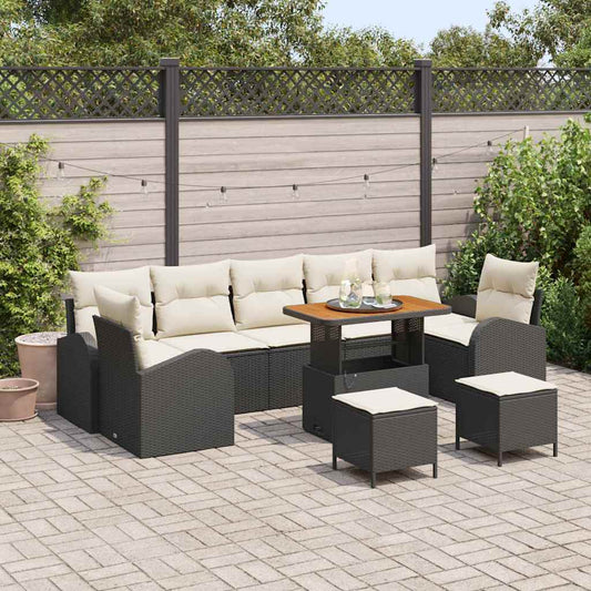 Set Divano da Giardino con cuscino 10 pcs Nero Poly Rattan - homemem39