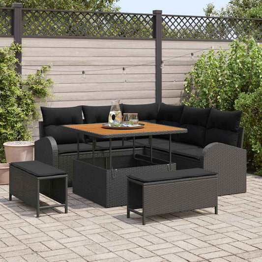 Set Divano da Giardino con cuscino 8 pcs Nero Poly Rattan - homemem39