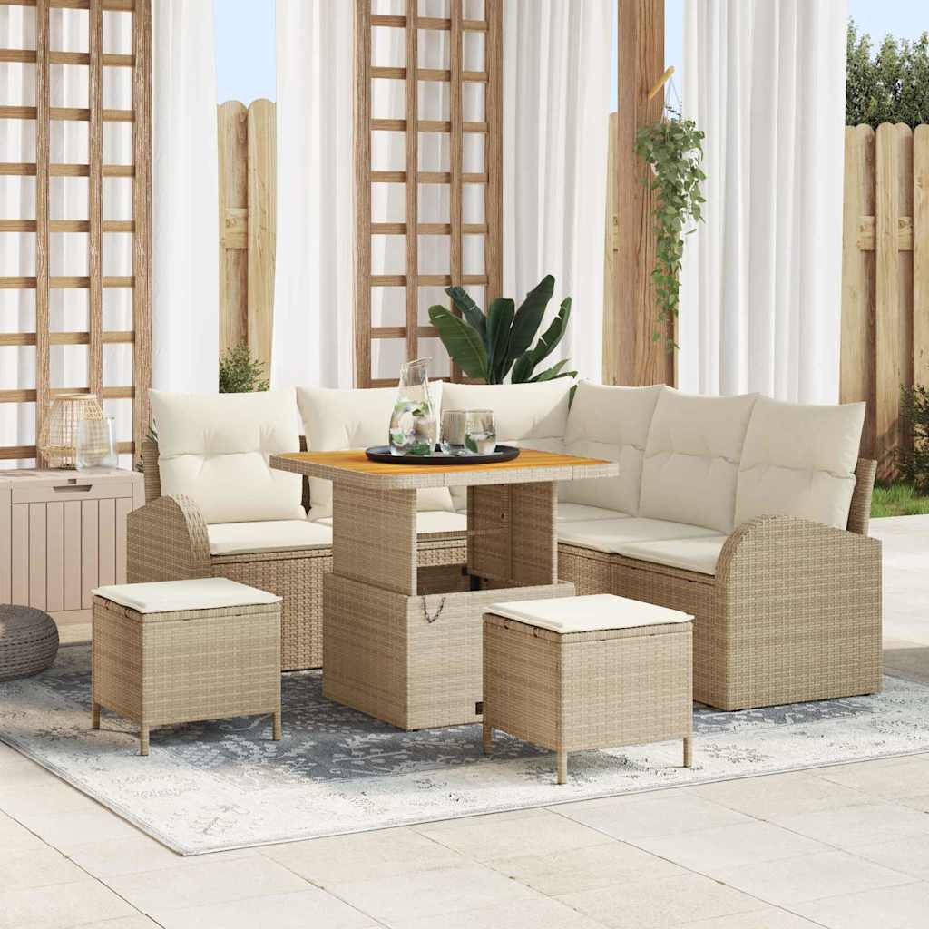 Set Divano da Giardino con cuscino 8 pcs Beige Poly Rattan - homemem39