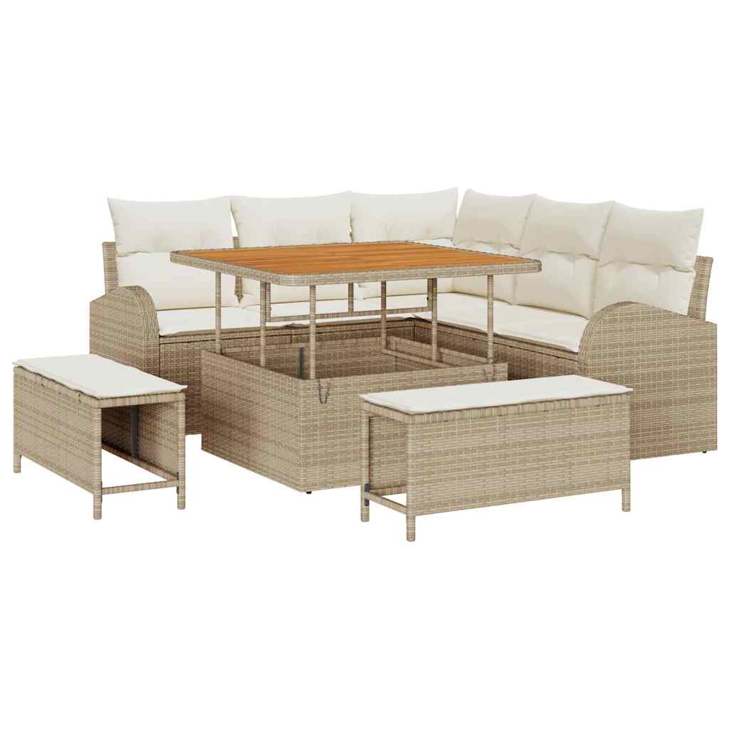 Set Divano da Giardino con cuscino 8 pcs Beige Poly Rattan - homemem39