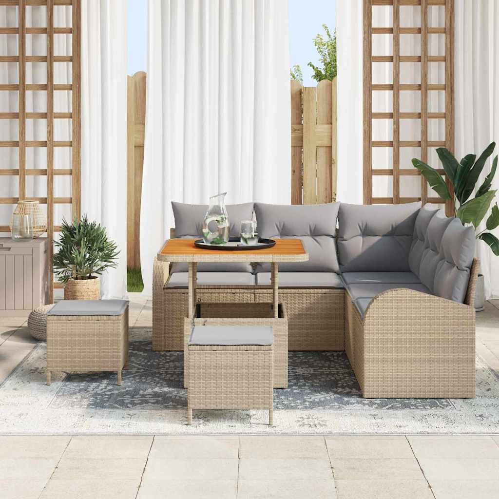 Set Divano da Giardino con cuscino 8 pcs Beige Poly Rattan - homemem39