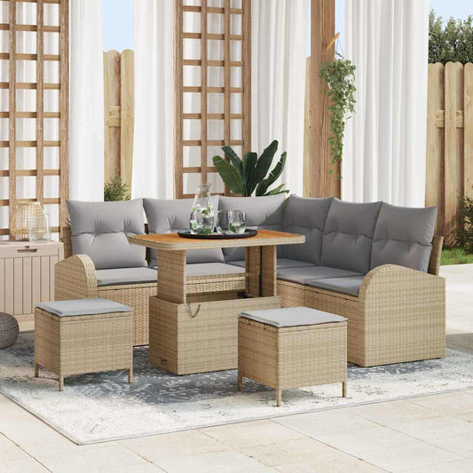 Set Divano da Giardino con cuscino 8 pcs Beige Poly Rattan - homemem39