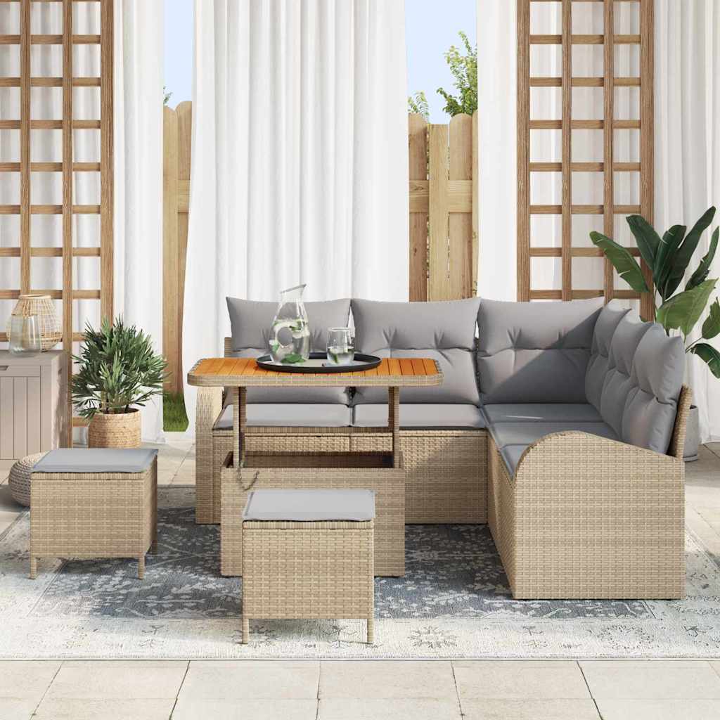 Set Divano da Giardino con cuscino 8 pcs Beige Poly Rattan - homemem39