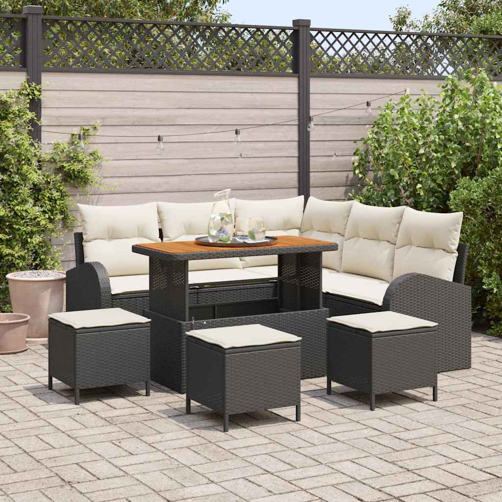 Set Divano da Giardino con cuscino 9 pcs Nero Poly Rattan - homemem39