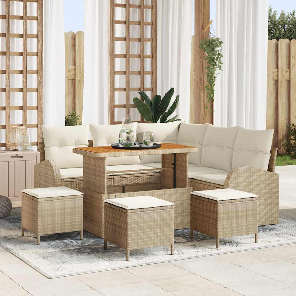 Set Divano da Giardino con cuscino 9 pcs Beige Poly Rattan - homemem39