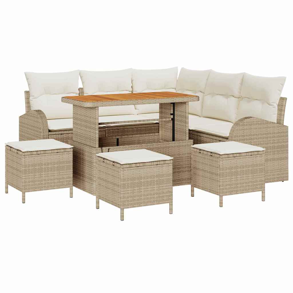 Set Divano da Giardino con cuscino 9 pcs Beige Poly Rattan - homemem39