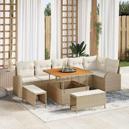 Set Divano da Giardino con cuscino 9 pcs Beige Poly Rattan - homemem39