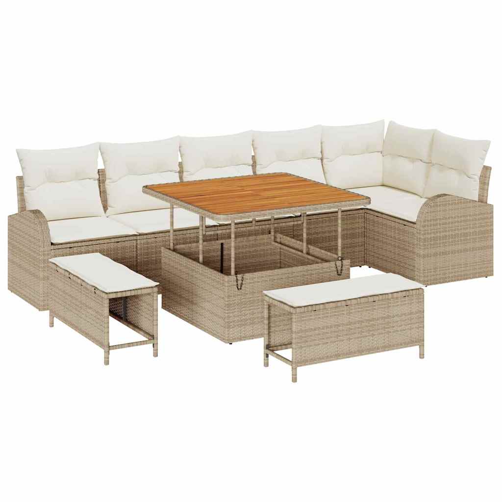 Set Divano da Giardino con cuscino 9 pcs Beige Poly Rattan - homemem39