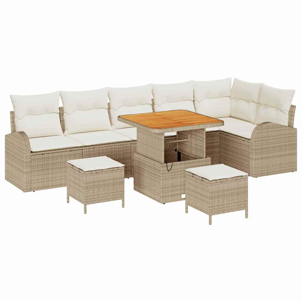 Set Divano da Giardino con cuscino 9 pcs Beige Poly Rattan - homemem39