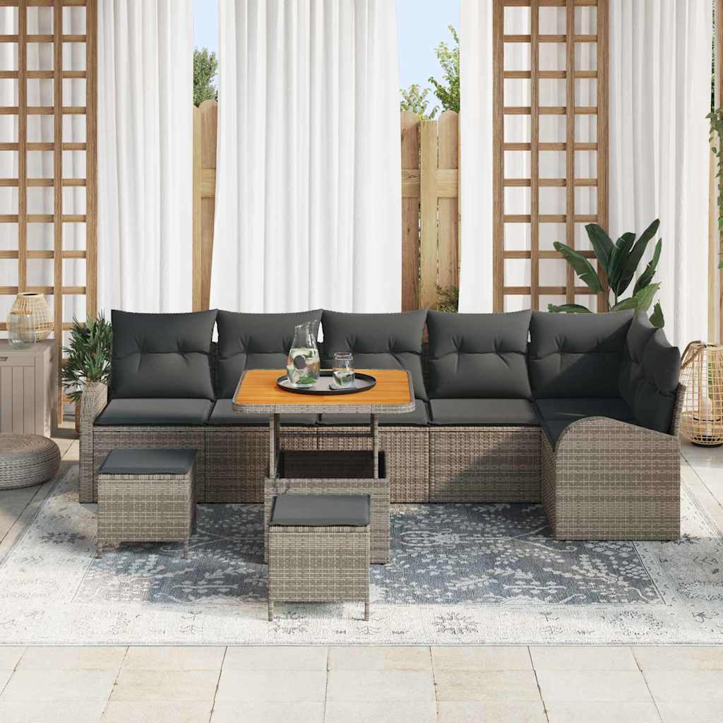 Set Divano da Giardino con cuscino 9 pcs Grigio polyrattan | homemem39