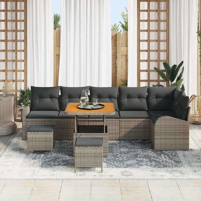 Set Divano da Giardino con cuscino 9 pcs Grigio polyrattan | homemem39