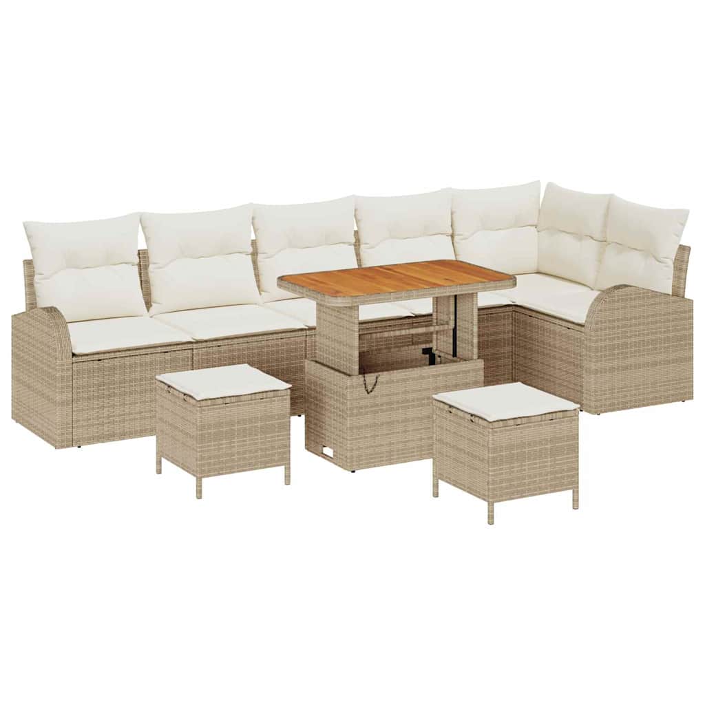 Set Divano da Giardino con cuscino 9 pcs Beige Poly Rattan - homemem39