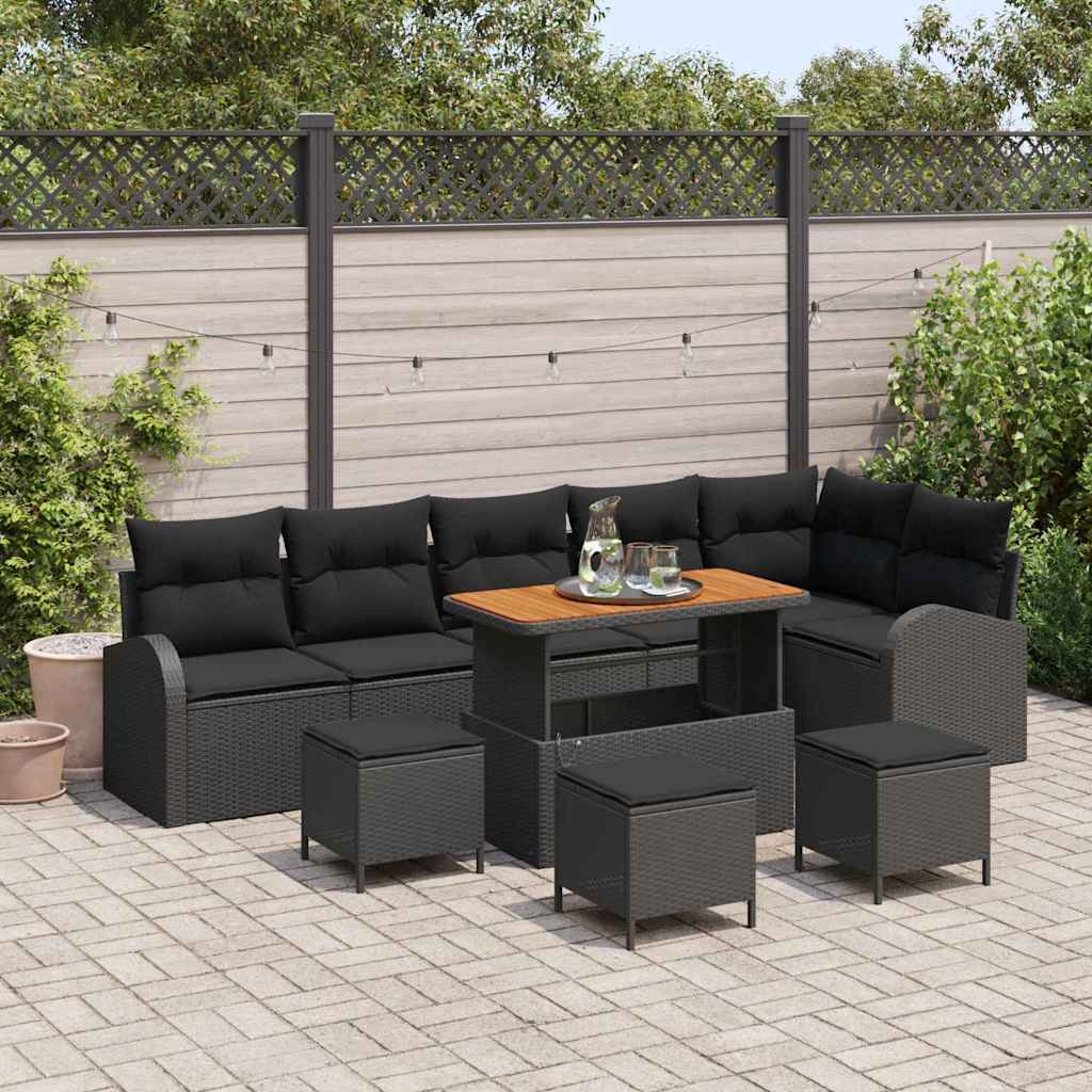 Set Divano da Giardino con cuscino 10 pcs Nero Poly Rattan - homemem39
