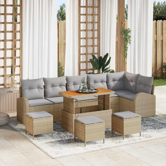Set Divano da Giardino con cuscino 10 pcs Beige Poly Rattan - homemem39