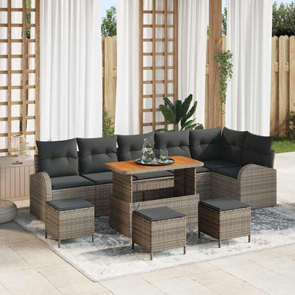 Set Divano da Giardino con cuscino 10 pcs Grigio Poly Rattan - homemem39