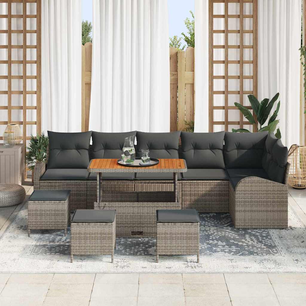 Set Divano da Giardino con cuscino 10 pcs Grigio Poly Rattan - homemem39