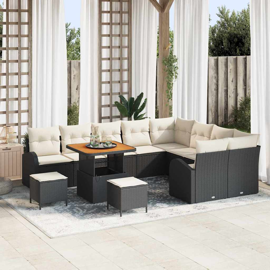 Set Divano da Giardino con cuscino 12 pcs Nero Poly Rattan - homemem39