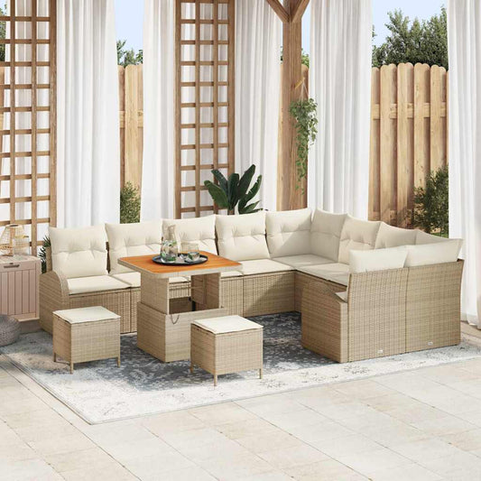 Set Divano da Giardino con cuscino 12 pcs Beige Poly Rattan